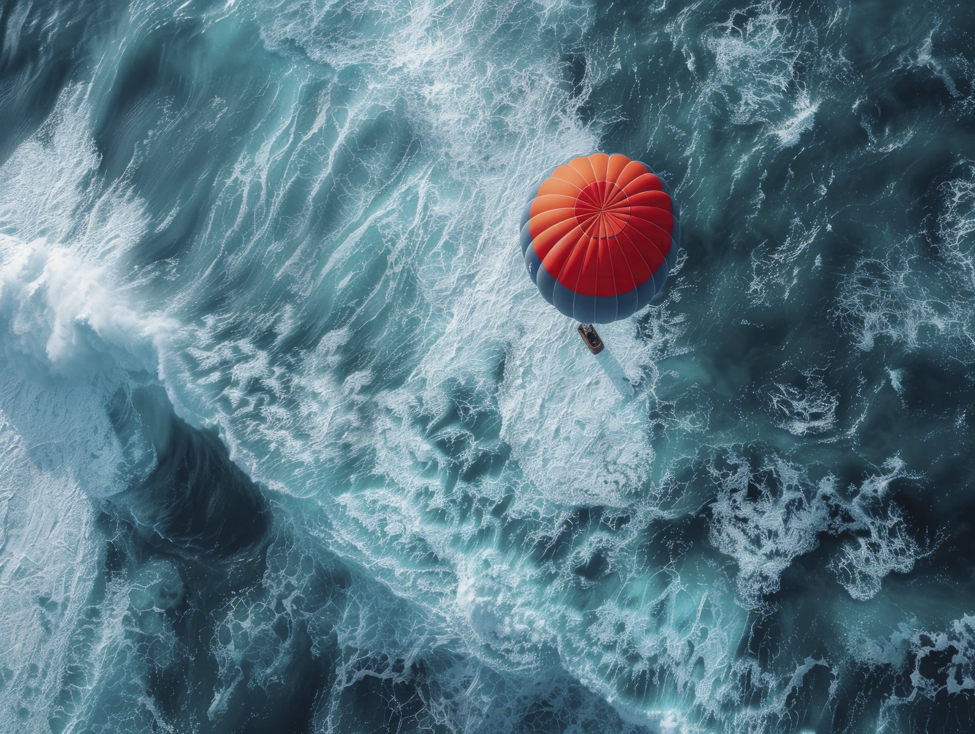 Hot Air-Ballon Flying Over Coastal Water